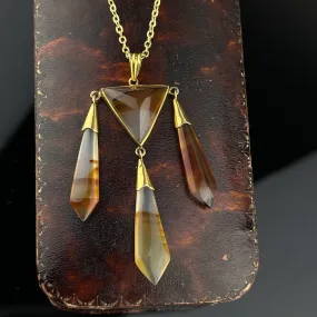 Antique Victorian Gold Sugarloaf Scottish Agate Necklace