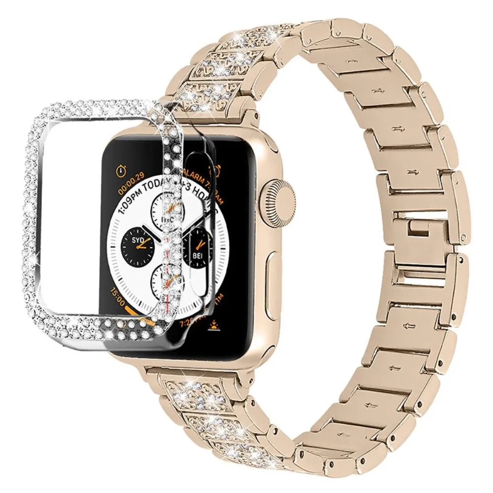 Apple Watch 40mm 3 bead rhinestone décor watch strap with cover - Retro Gold