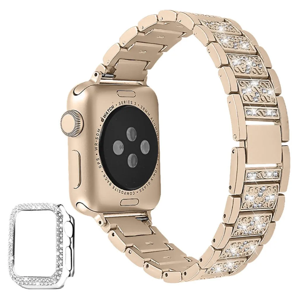 Apple Watch 40mm 3 bead rhinestone décor watch strap with cover - Retro Gold