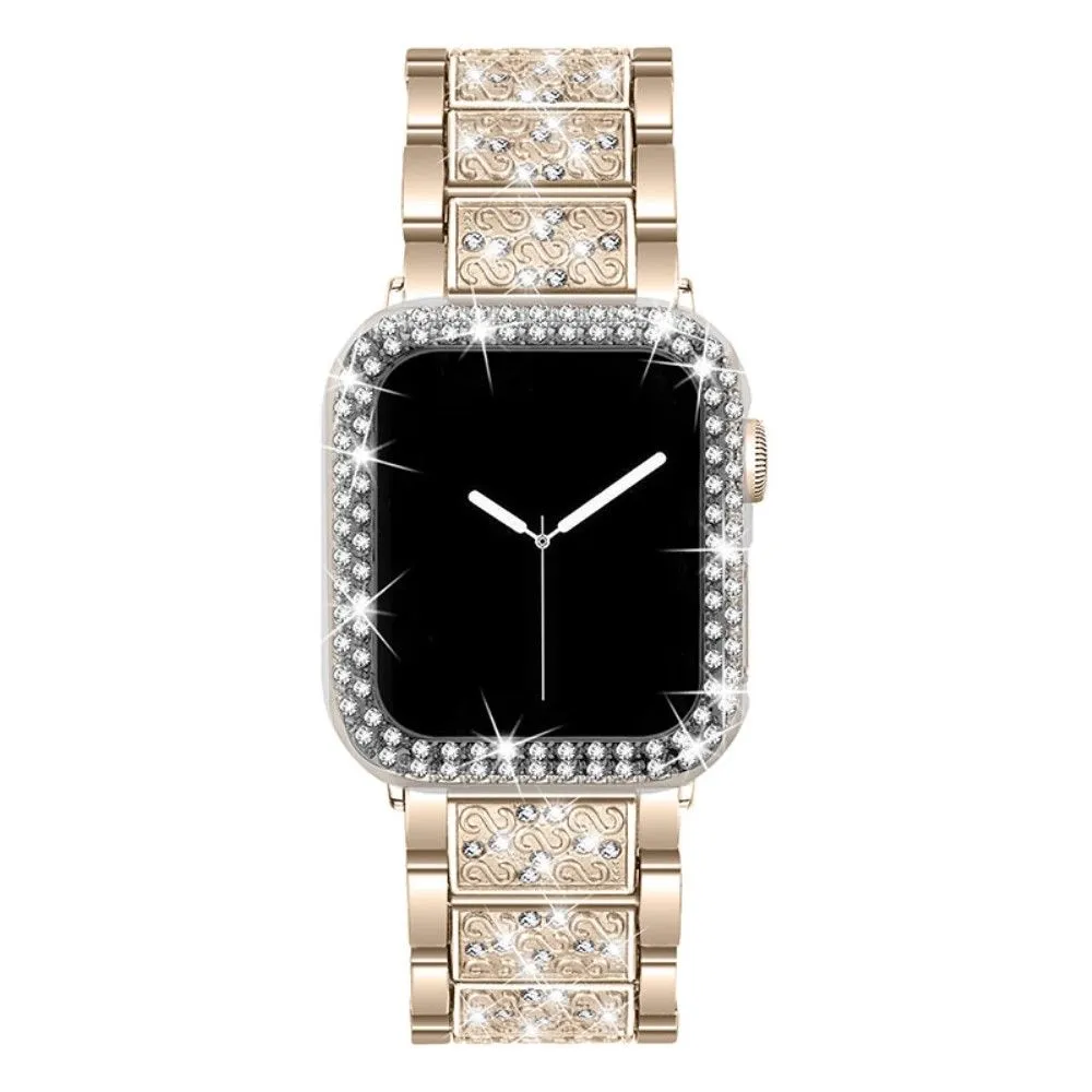 Apple Watch 40mm 3 bead rhinestone décor watch strap with cover - Retro Gold