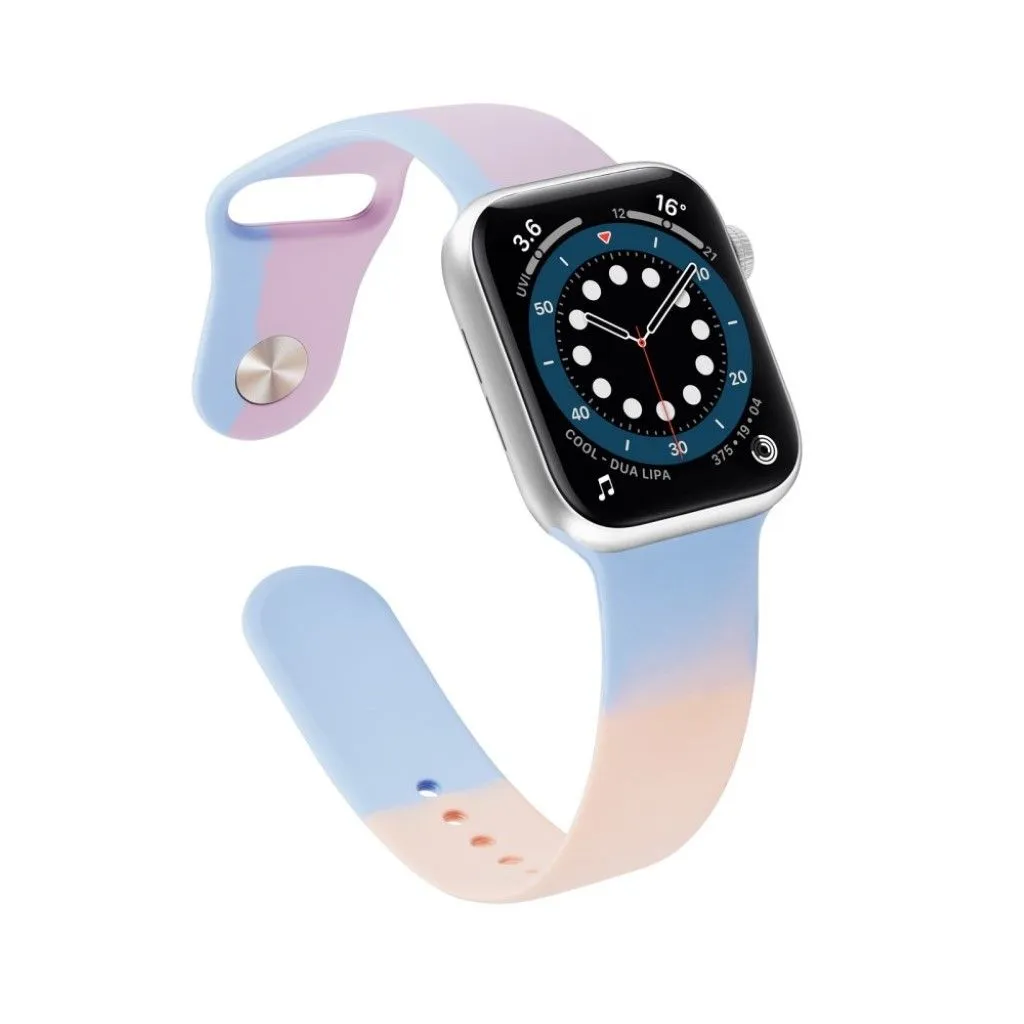 Apple Watch 40mm contrast color silicone watch strap - Light Blue / Pink / Size: L