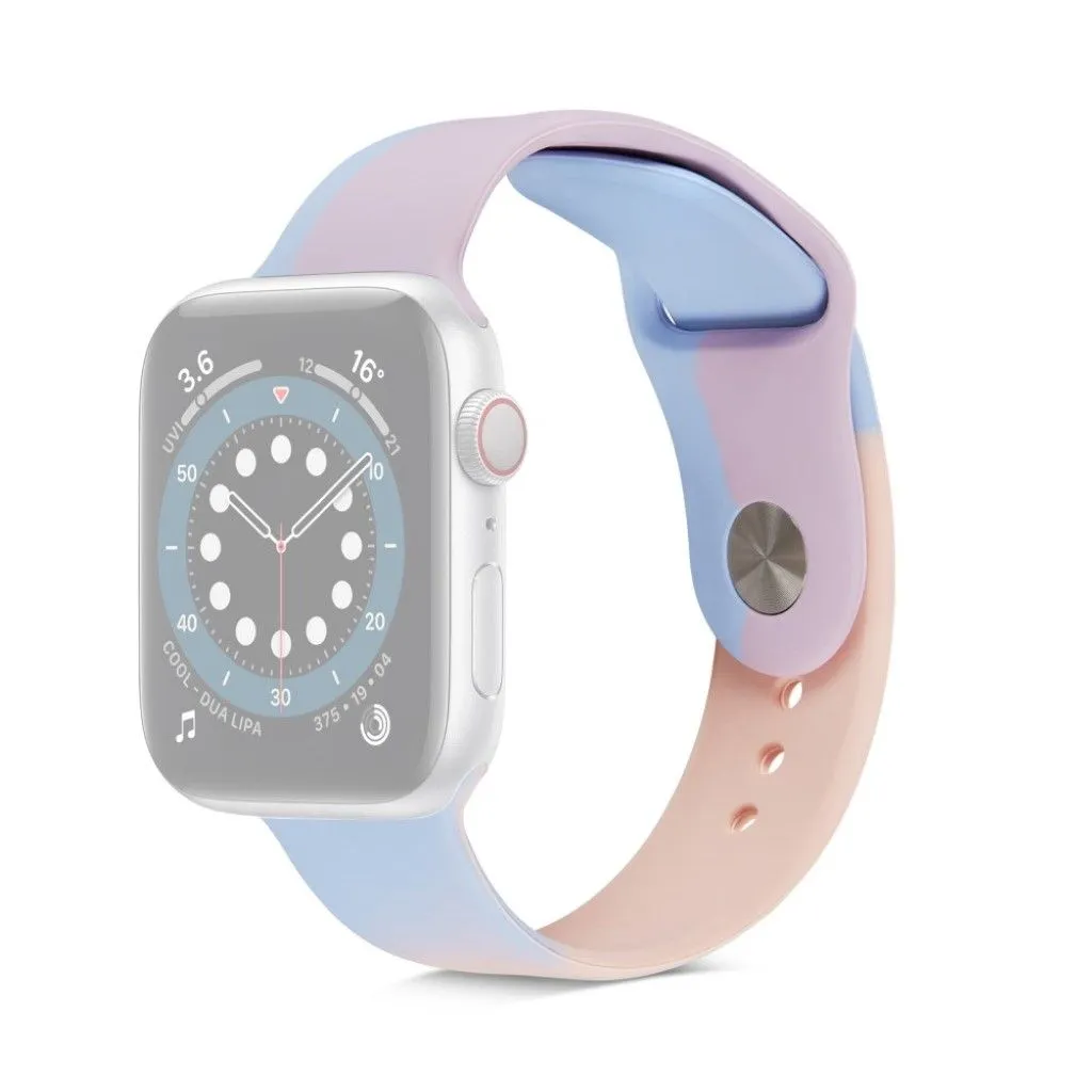 Apple Watch 40mm contrast color silicone watch strap - Light Blue / Pink / Size: L