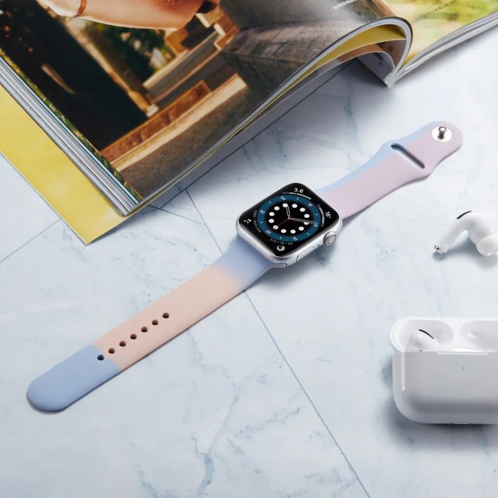 Apple Watch 40mm contrast color silicone watch strap - Light Blue / Pink / Size: L