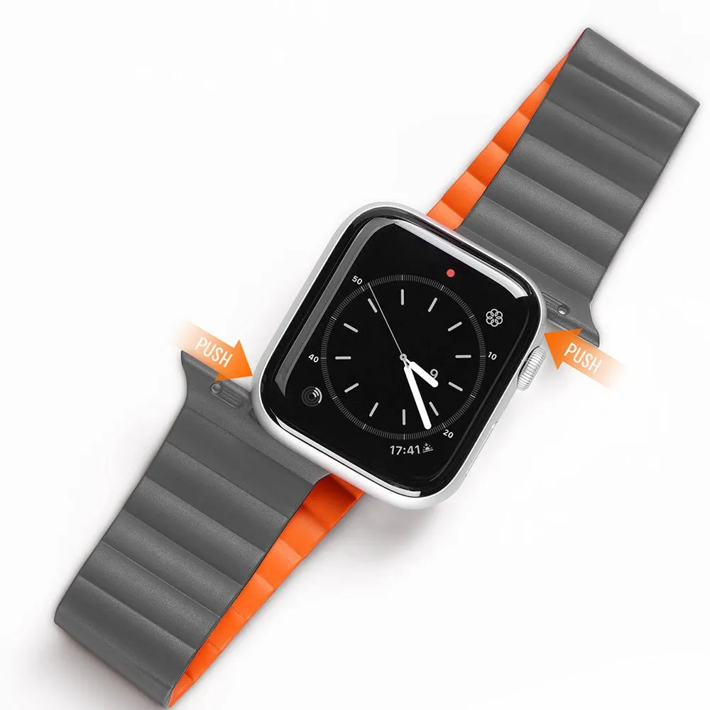 Apple Watch (42/44/SE/45/46/49mm) Dux Ducis Magnetisk Silikone Rem - Grå / Orange