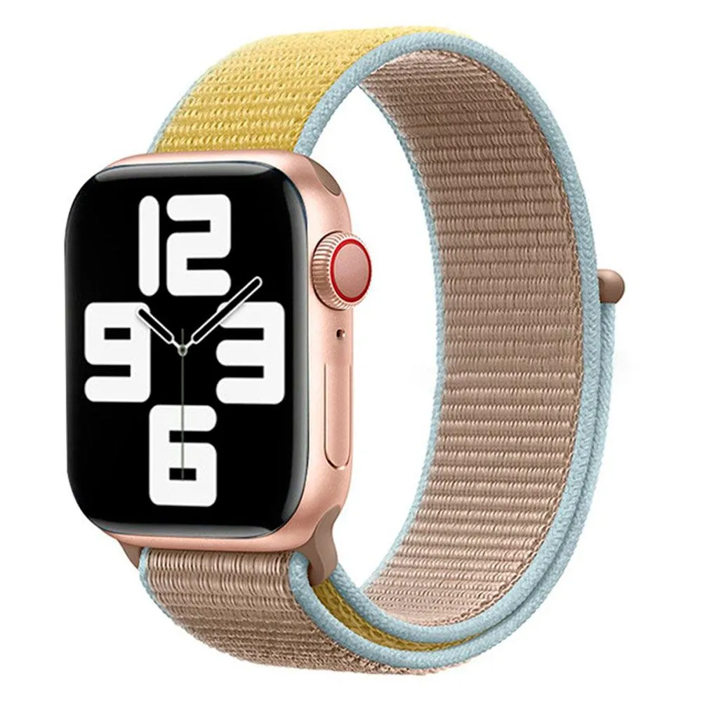 Apple Watch (42/44/SE/45/46/49mm) Lippa Nylon Rem - Gul m. Blå Kant