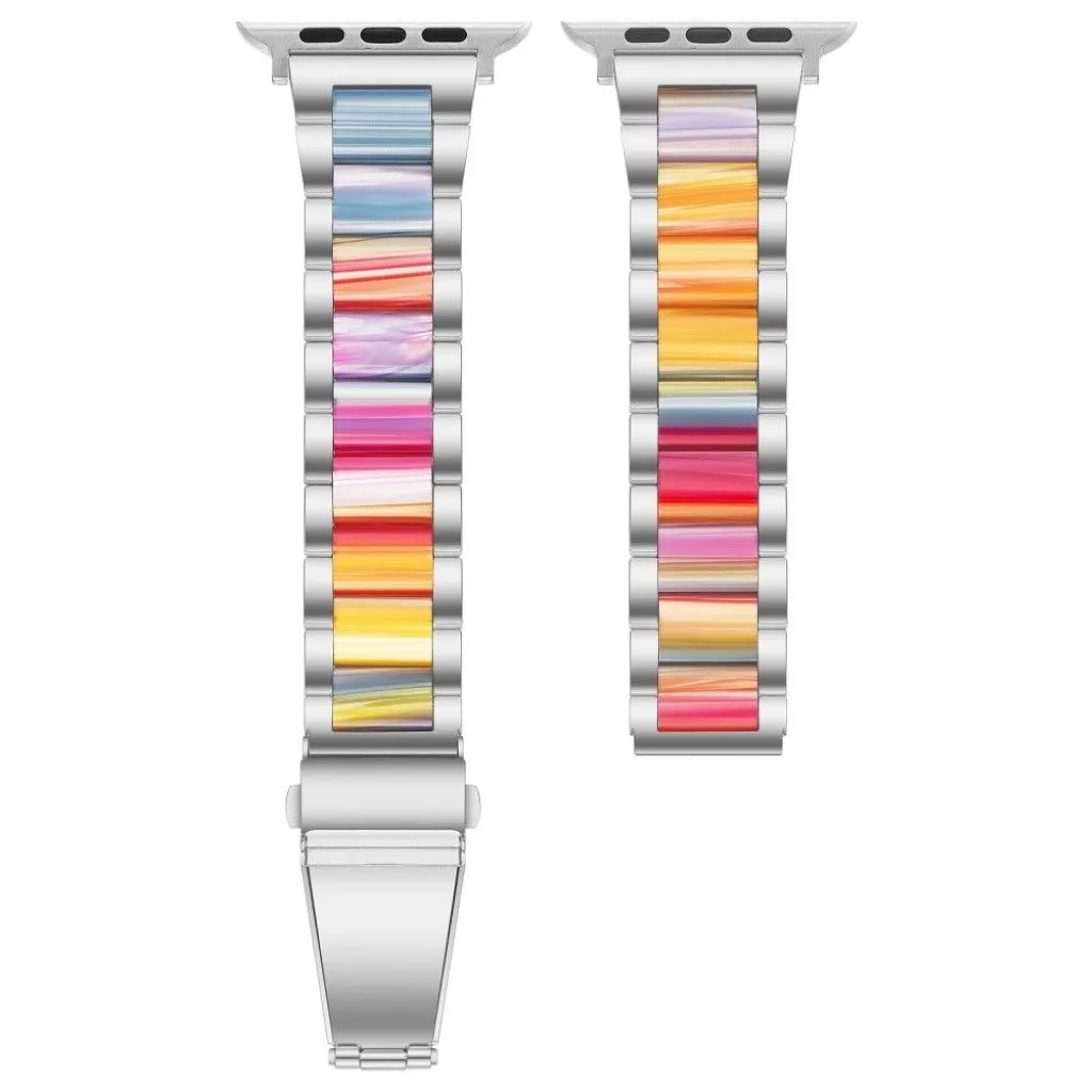 Apple Watch 44mm elegant three bead   stainless steel watch strap - Silver / Multi-color