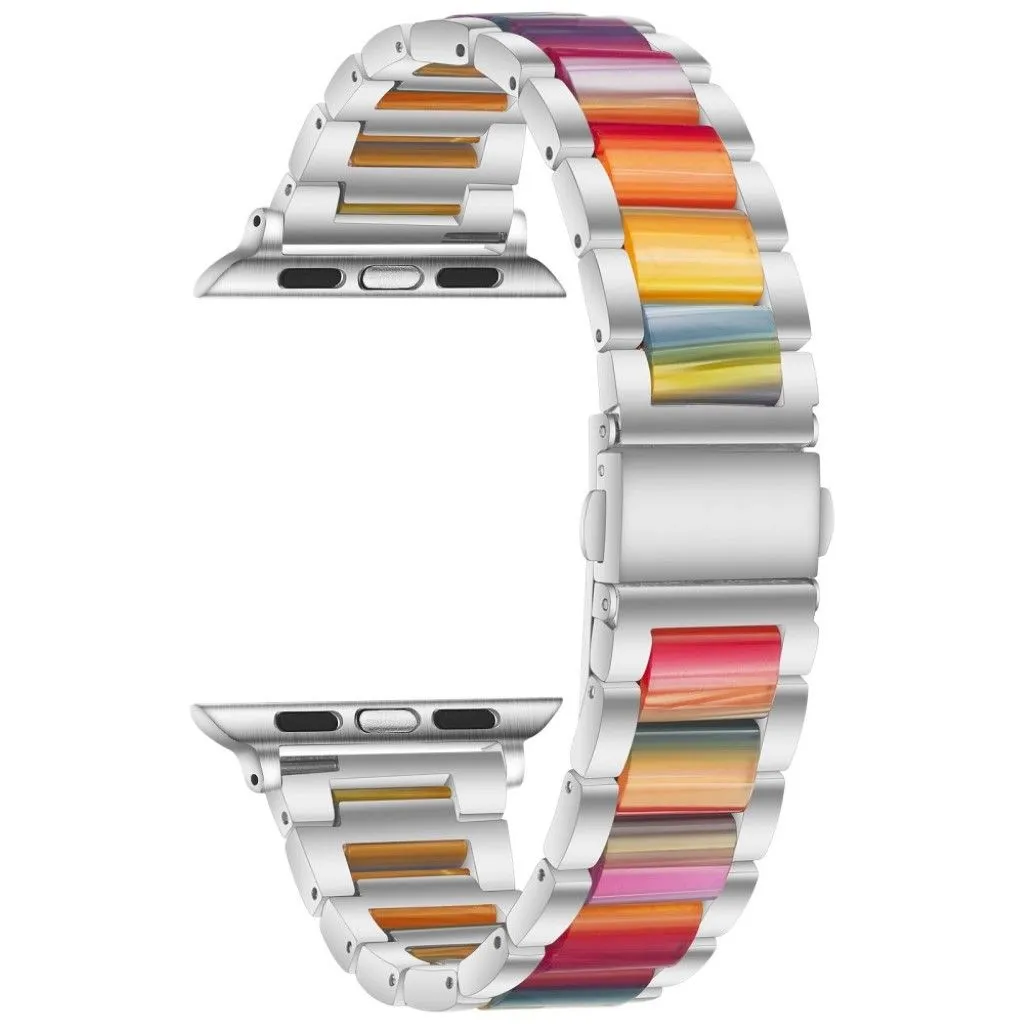 Apple Watch 44mm elegant three bead   stainless steel watch strap - Silver / Multi-color