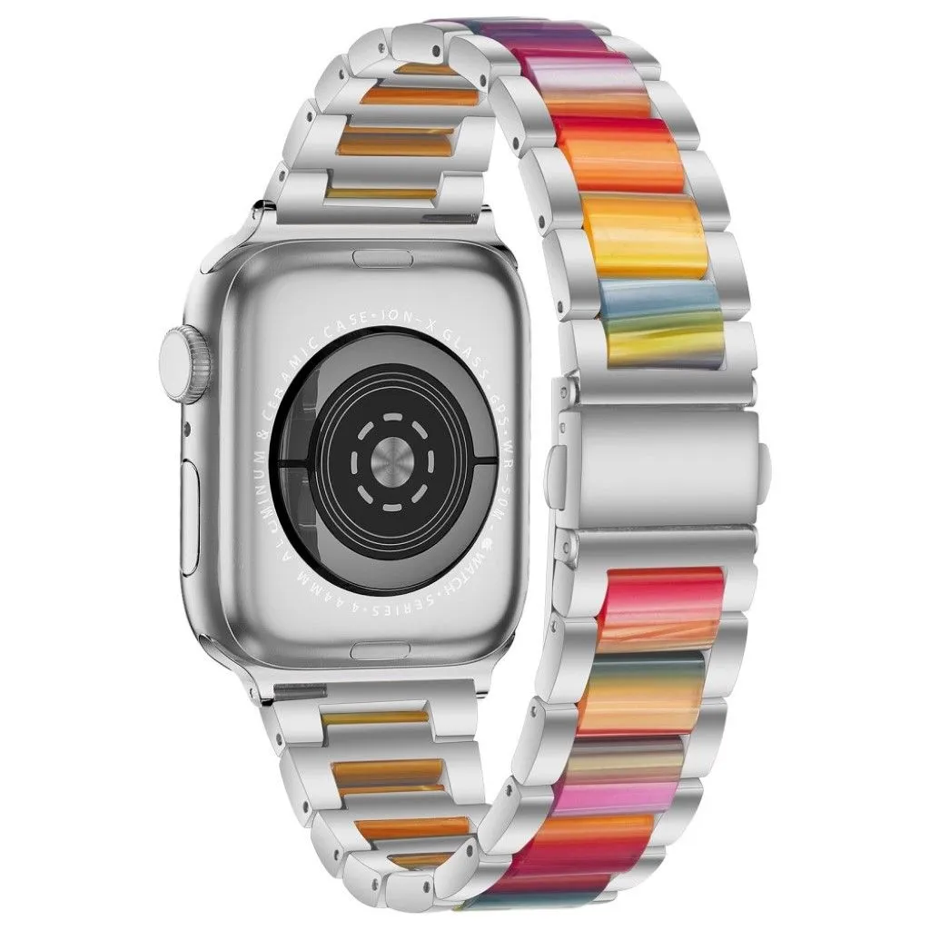 Apple Watch 44mm elegant three bead   stainless steel watch strap - Silver / Multi-color