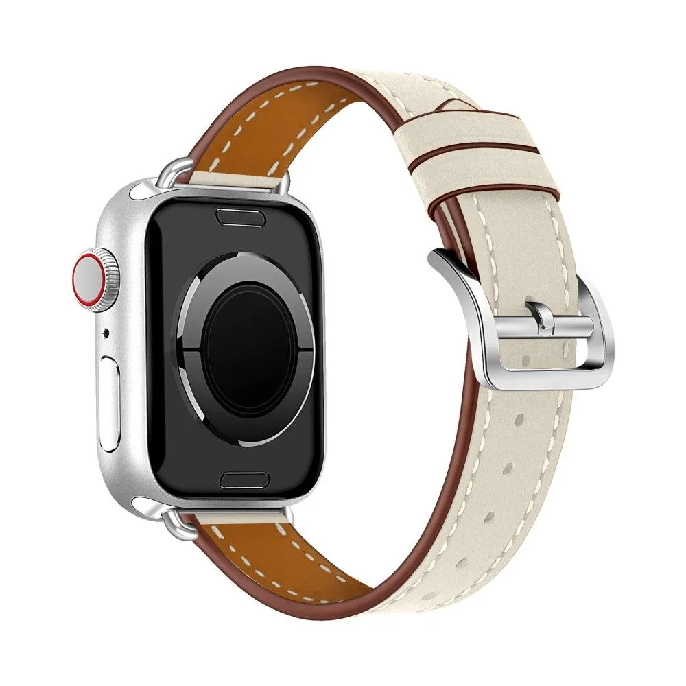 Apple Watch (45mm) breathable genuine leather watch strap - White