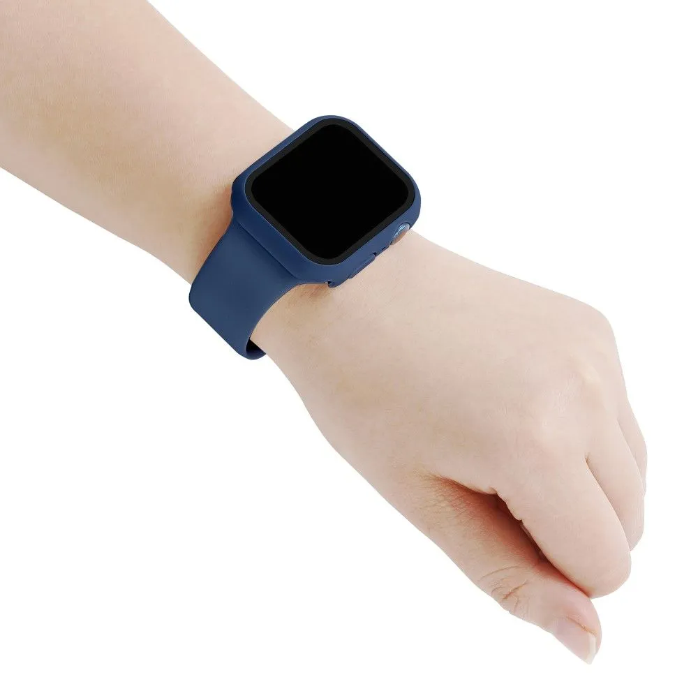 Apple Watch (45mm) silicone watch strap   cover with tempered glass - Dark Blue / Size: M / L