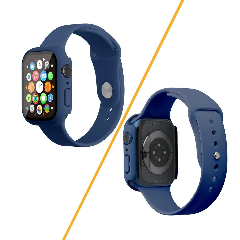 Apple Watch (45mm) silicone watch strap   cover with tempered glass - Dark Blue / Size: M / L