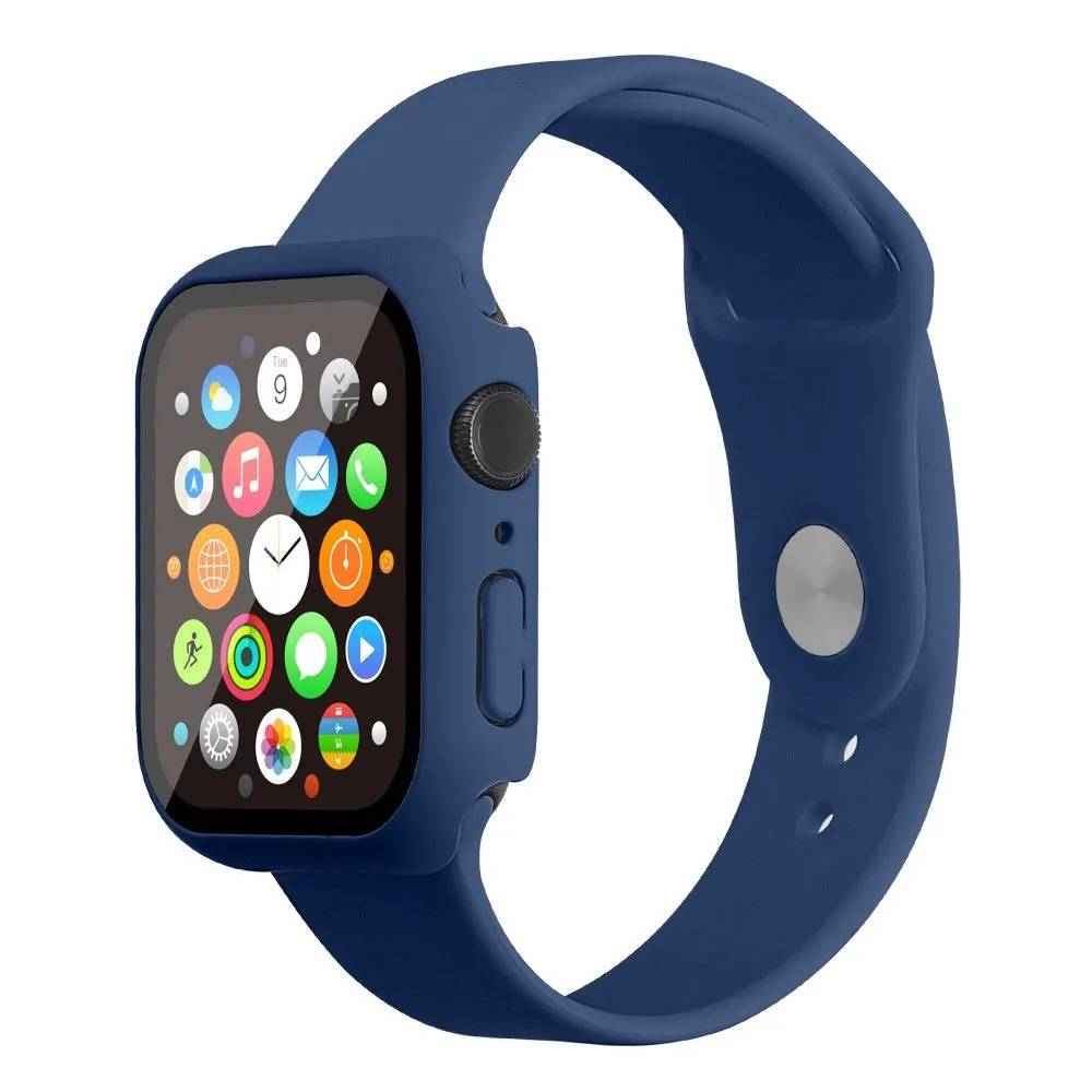 Apple Watch (45mm) silicone watch strap   cover with tempered glass - Dark Blue / Size: M / L