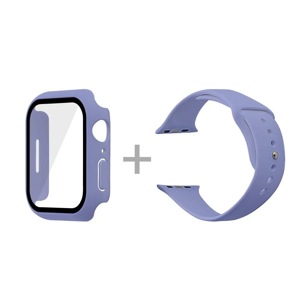 Apple Watch (45mm) silicone watch strap   cover with tempered glass - England Lavender / Size: M / L