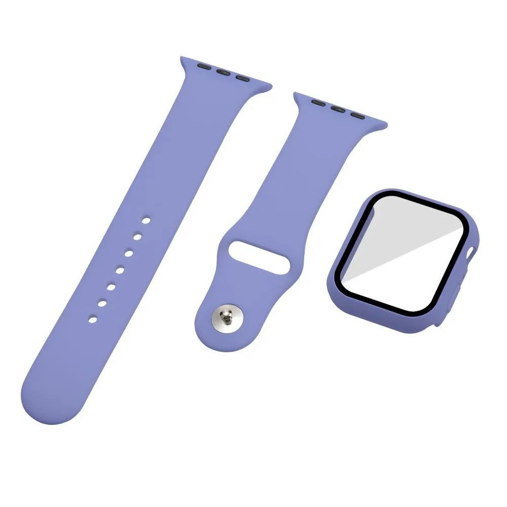 Apple Watch (45mm) silicone watch strap   cover with tempered glass - England Lavender / Size: M / L