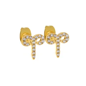 Aries Earrings with CZ Stones - Yellow Gold