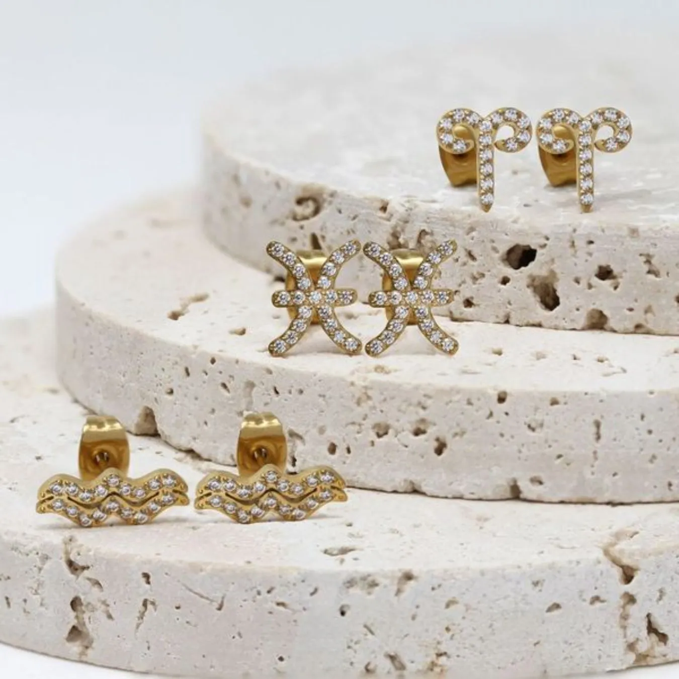 Aries Earrings with CZ Stones - Yellow Gold