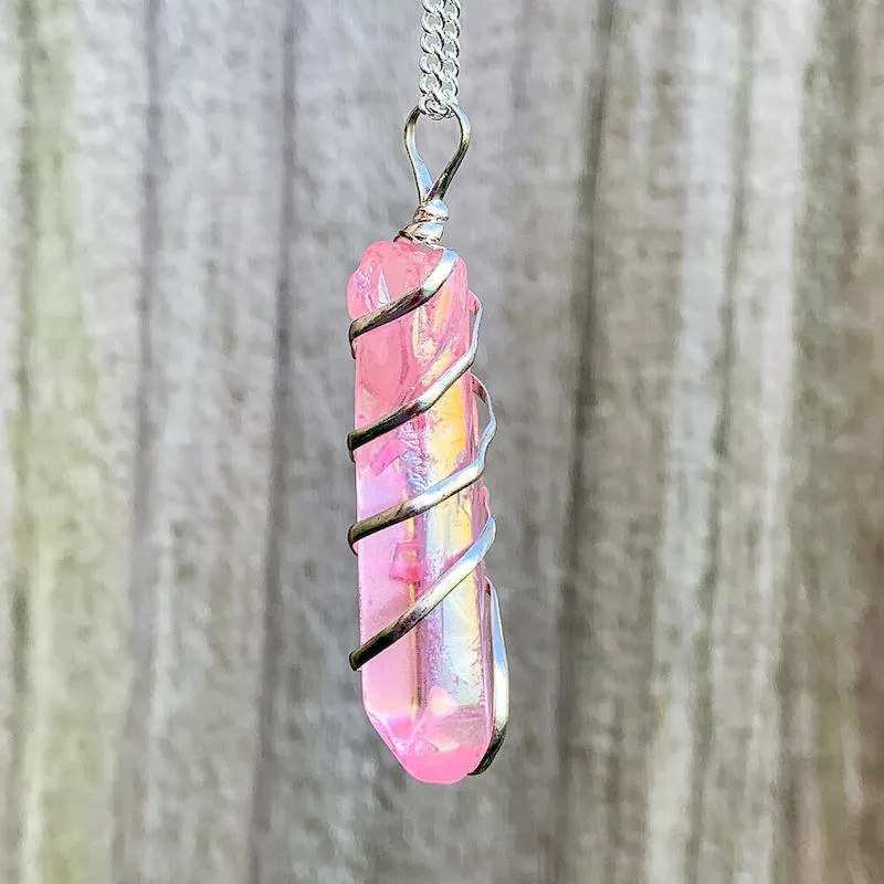 Aura Quartz Spiral Wrapped Pendant Necklace