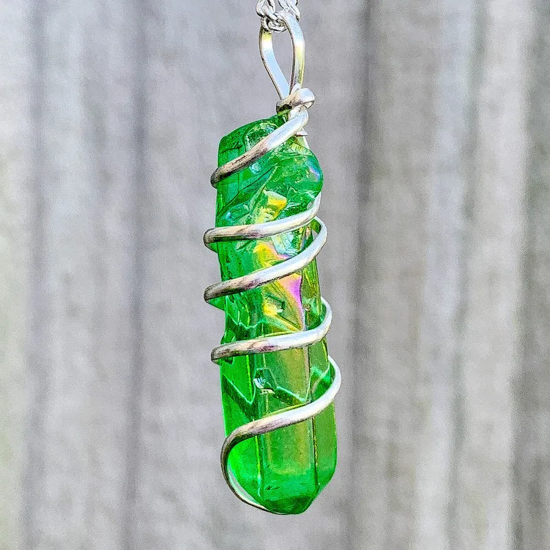 Aura Quartz Spiral Wrapped Pendant Necklace