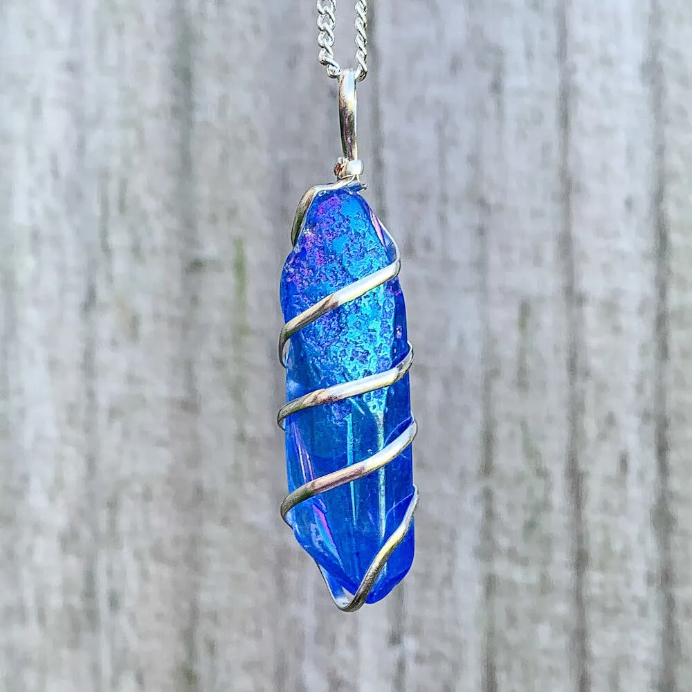 Aura Quartz Spiral Wrapped Pendant Necklace