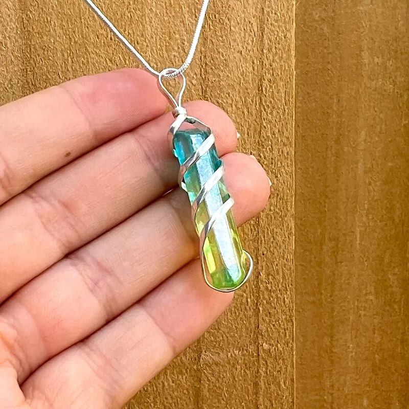 Aura Quartz Spiral Wrapped Pendant Necklace