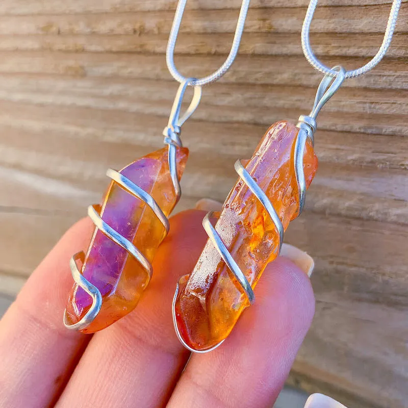 Aura Quartz Spiral Wrapped Pendant Necklace