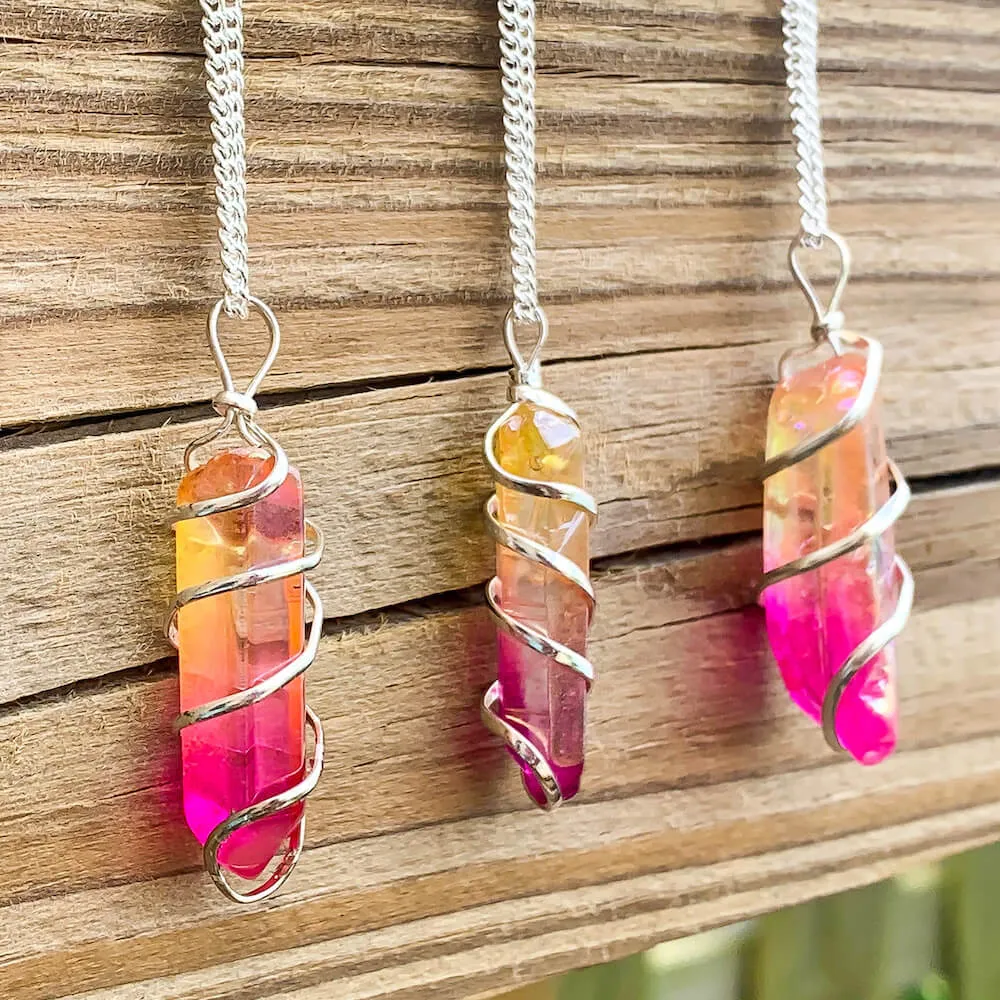 Aura Quartz Spiral Wrapped Pendant Necklace