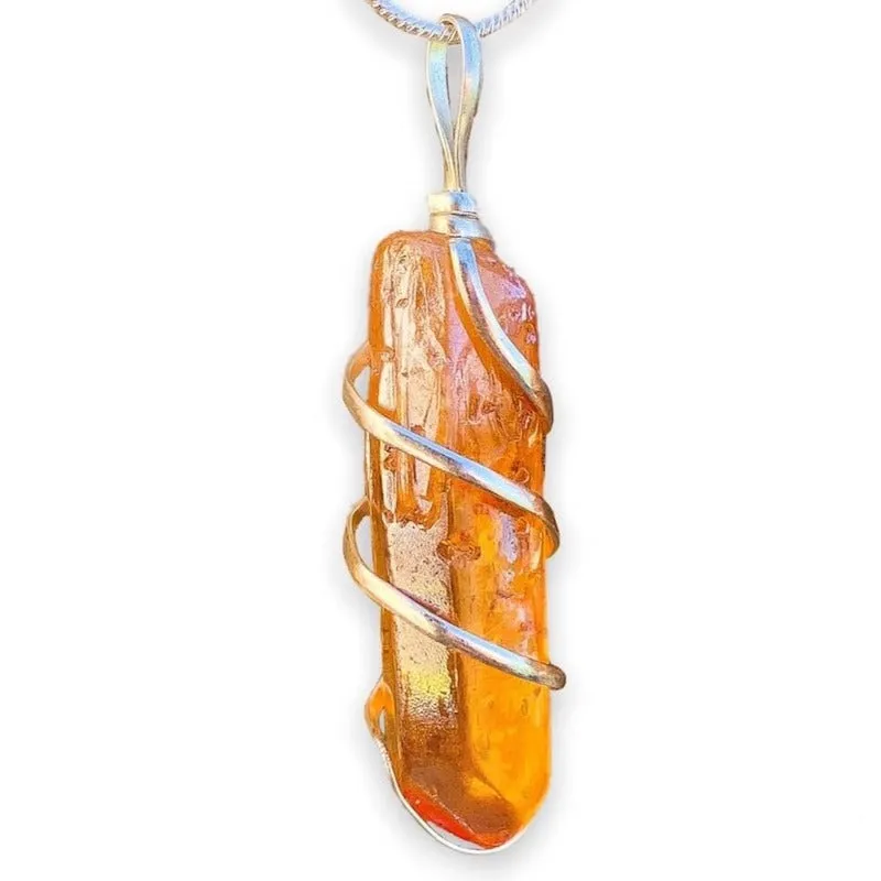 Aura Quartz Spiral Wrapped Pendant Necklace