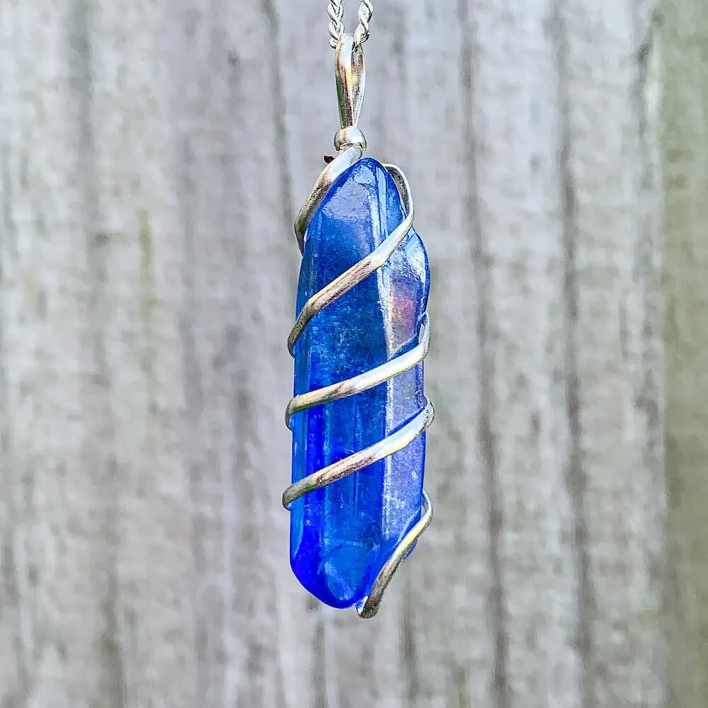 Aura Quartz Spiral Wrapped Pendant Necklace