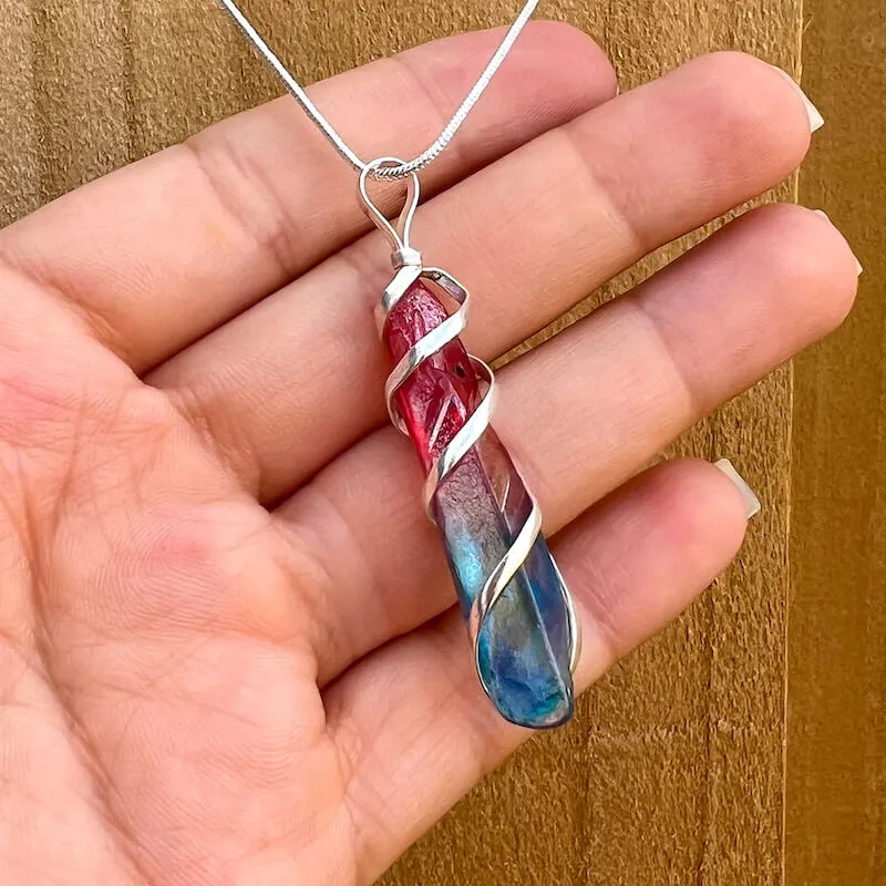 Aura Quartz Spiral Wrapped Pendant Necklace