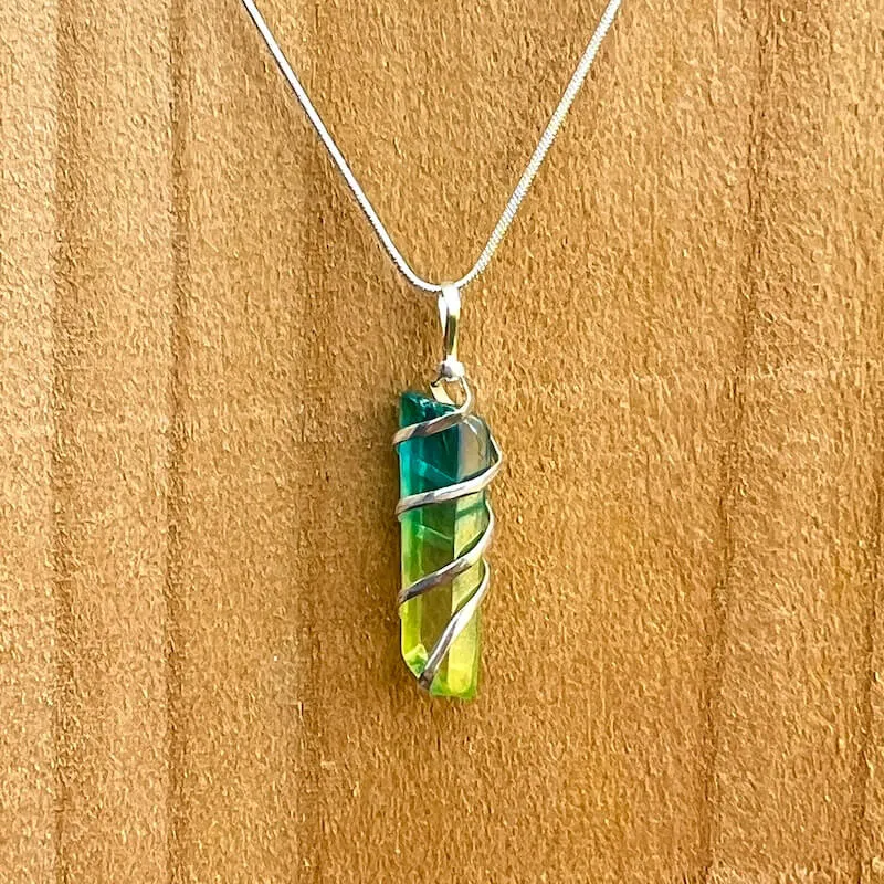 Aura Quartz Spiral Wrapped Pendant Necklace