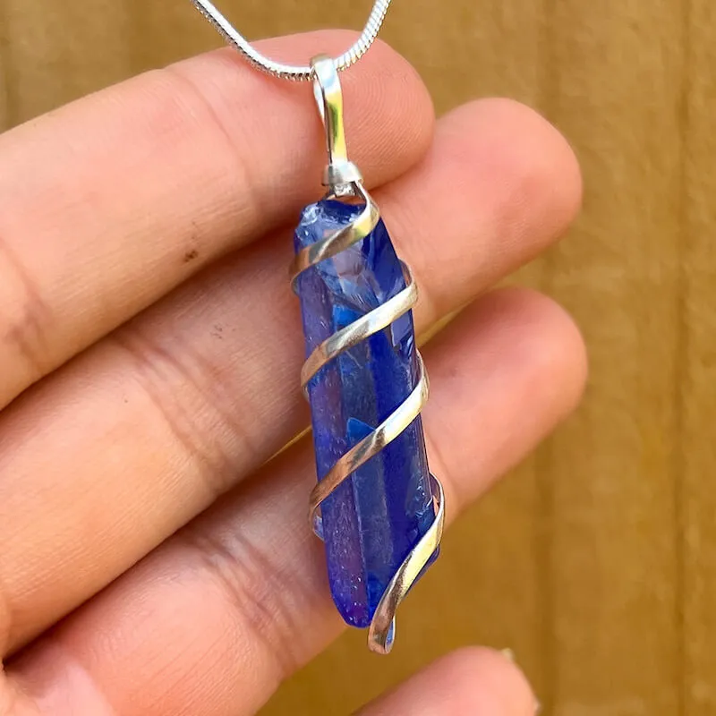 Aura Quartz Spiral Wrapped Pendant Necklace