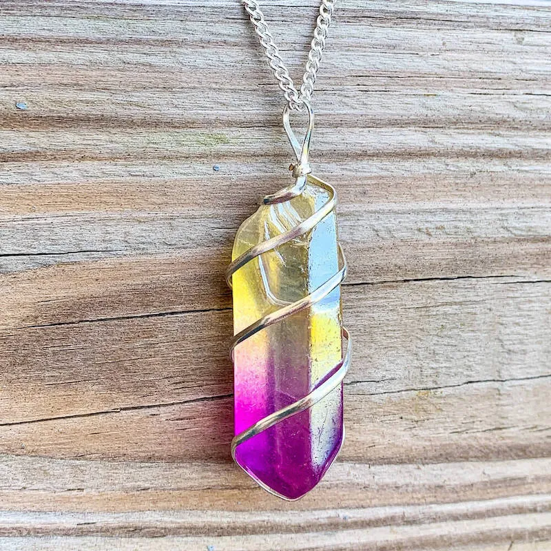 Aura Quartz Spiral Wrapped Pendant Necklace