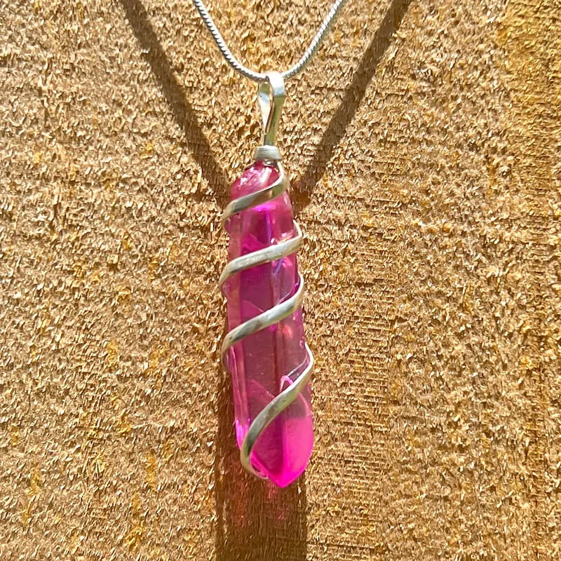 Aura Quartz Spiral Wrapped Pendant Necklace