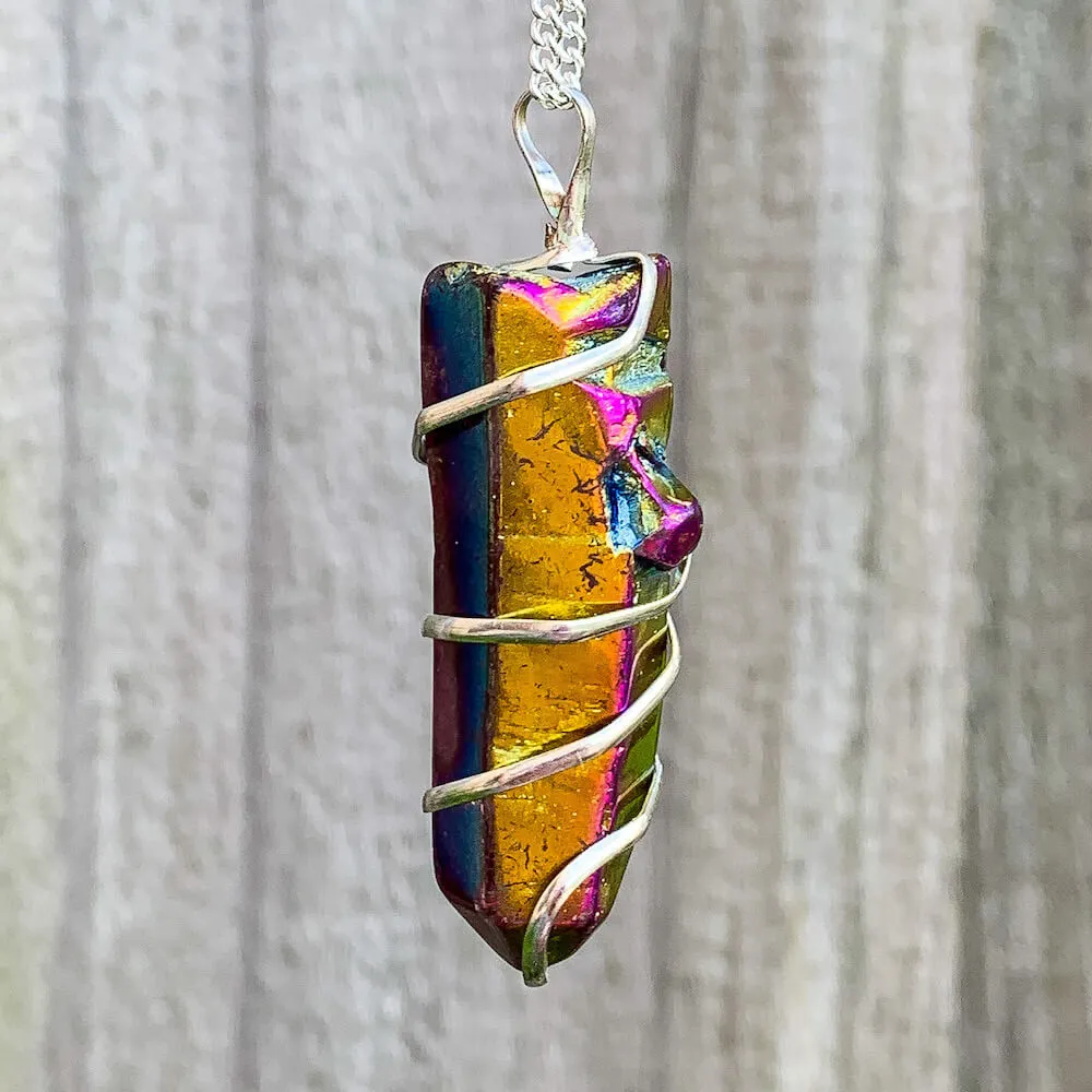 Aura Quartz Spiral Wrapped Pendant Necklace