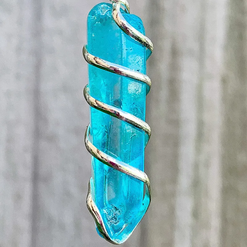 Aura Quartz Spiral Wrapped Pendant Necklace