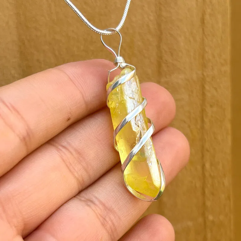 Aura Quartz Spiral Wrapped Pendant Necklace