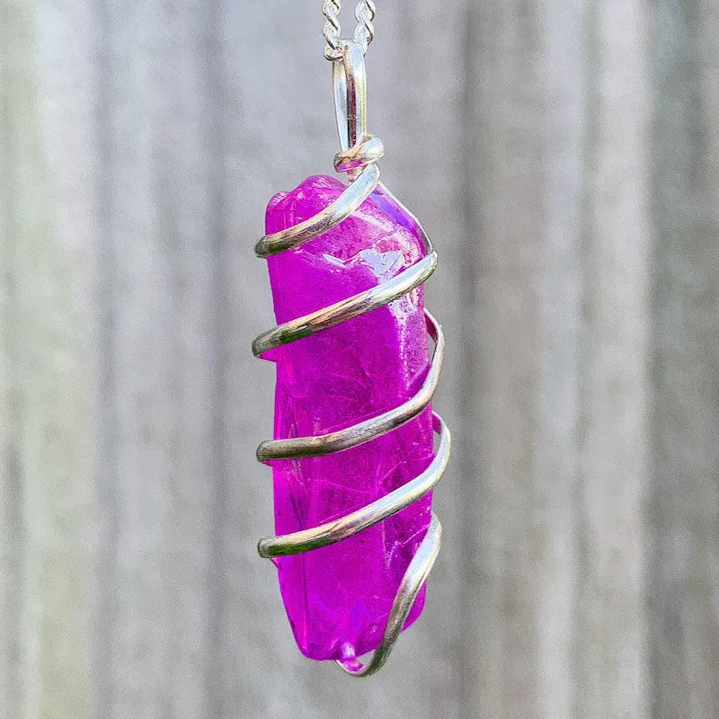 Aura Quartz Spiral Wrapped Pendant Necklace