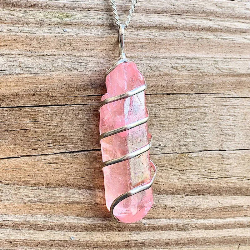 Aura Quartz Spiral Wrapped Pendant Necklace