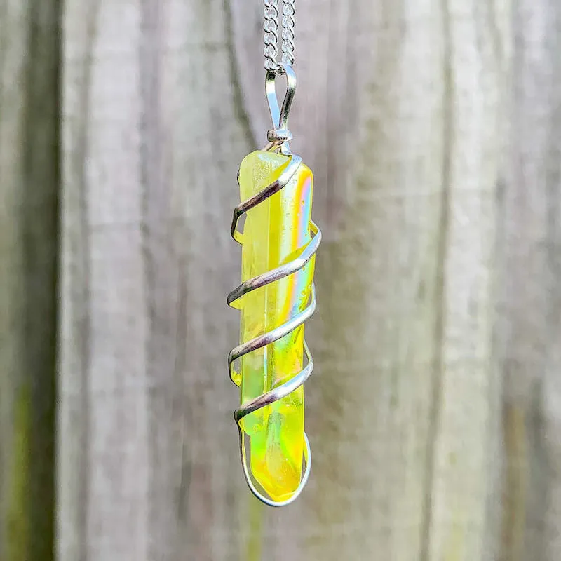 Aura Quartz Spiral Wrapped Pendant Necklace