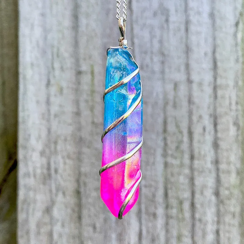 Aura Quartz Spiral Wrapped Pendant Necklace