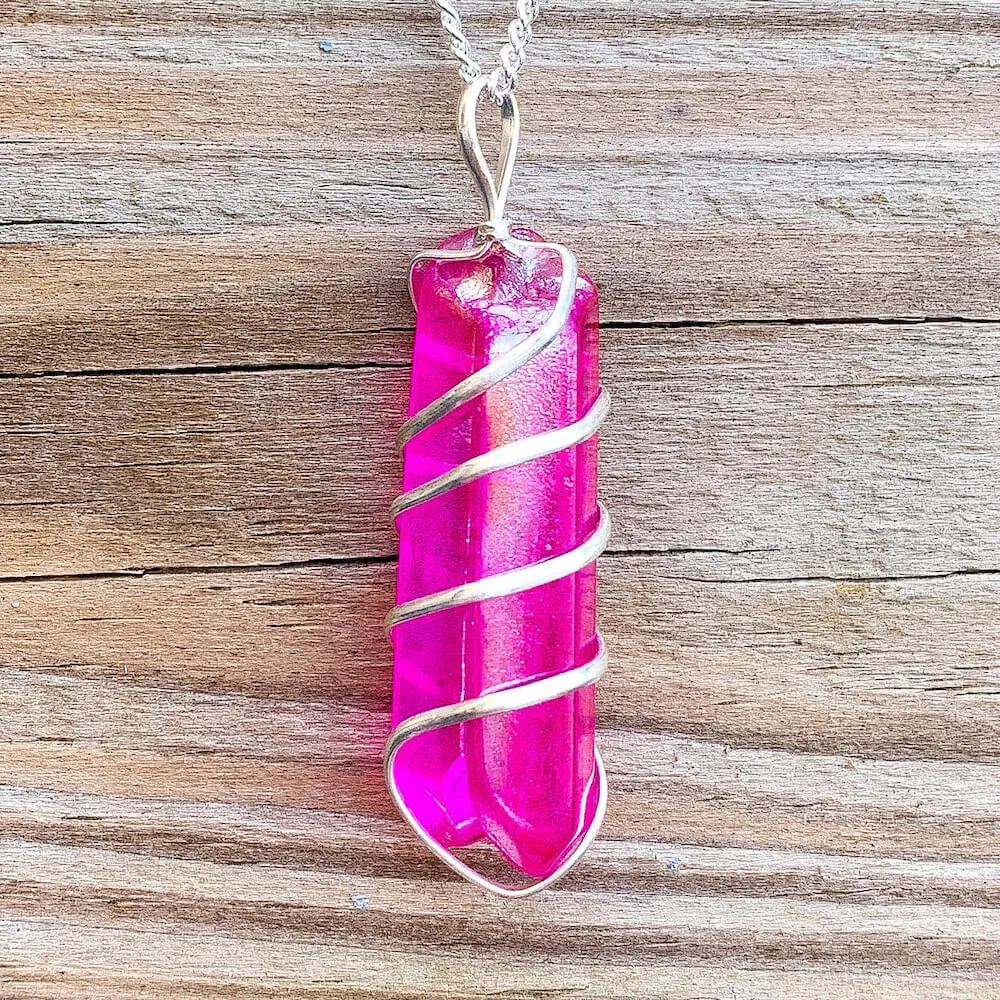 Aura Quartz Spiral Wrapped Pendant Necklace