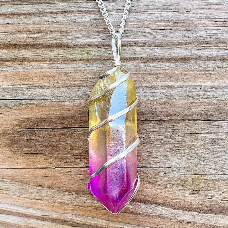 Aura Quartz Spiral Wrapped Pendant Necklace