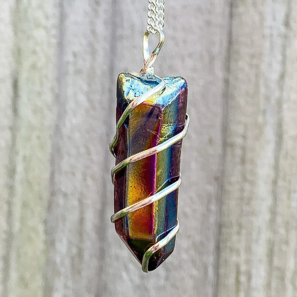 Aura Quartz Spiral Wrapped Pendant Necklace