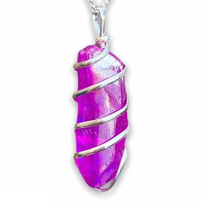 Aura Quartz Spiral Wrapped Pendant Necklace