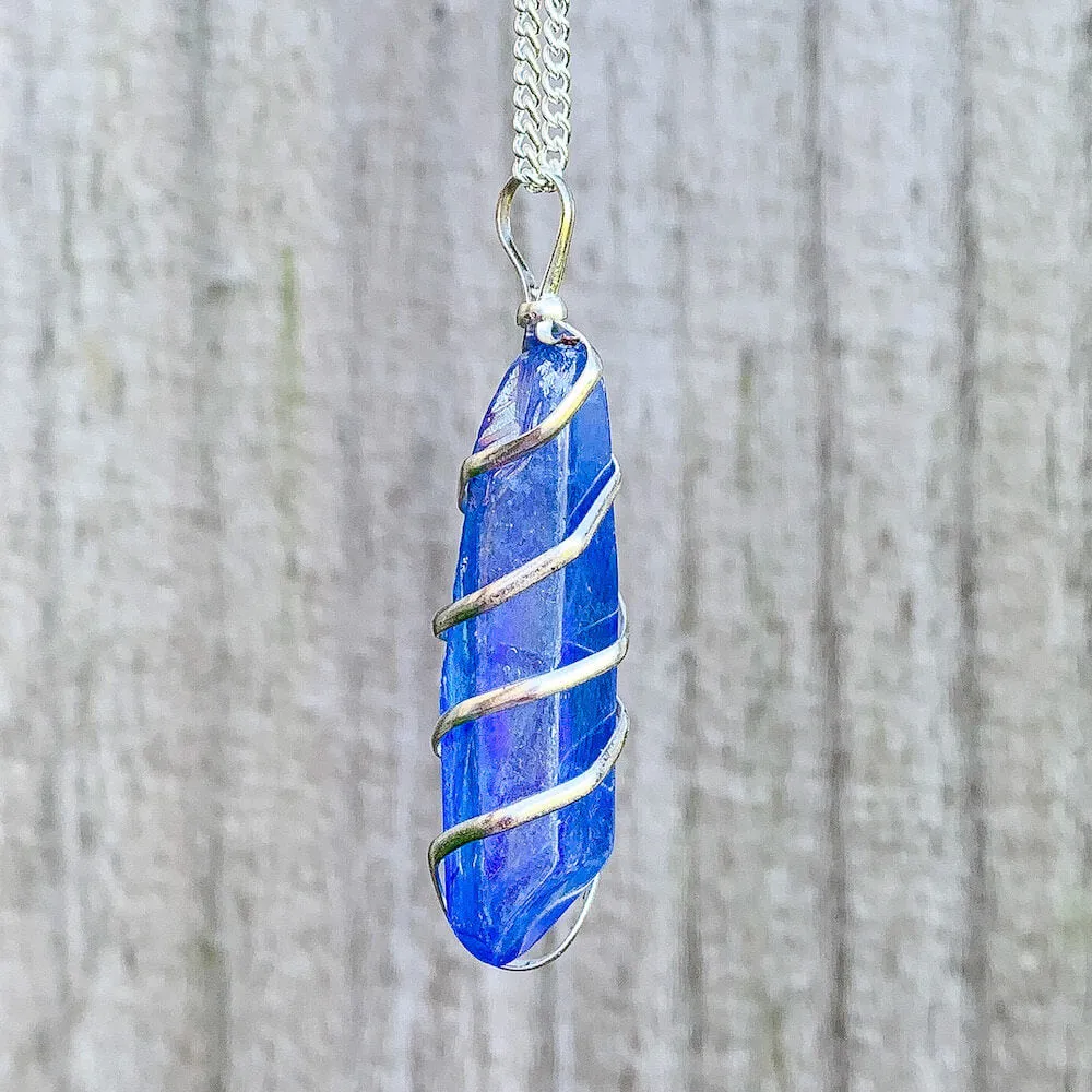 Aura Quartz Spiral Wrapped Pendant Necklace