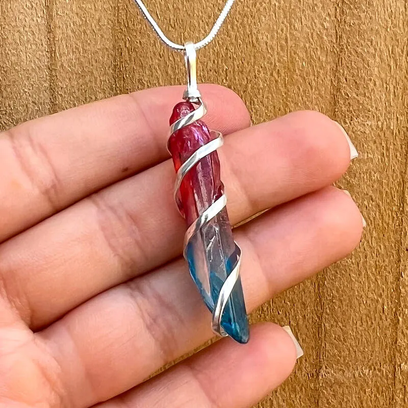 Aura Quartz Spiral Wrapped Pendant Necklace