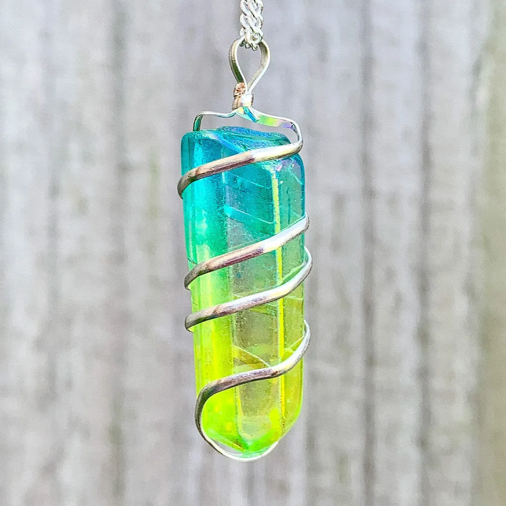 Aura Quartz Spiral Wrapped Pendant Necklace