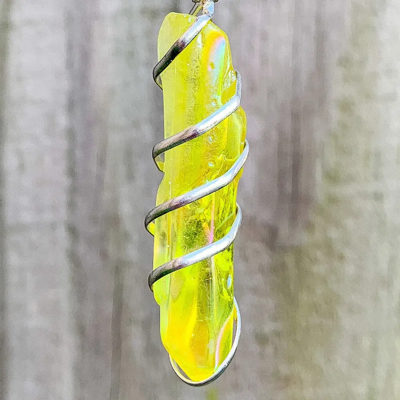 Aura Quartz Spiral Wrapped Pendant Necklace