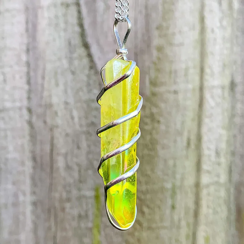 Aura Quartz Spiral Wrapped Pendant Necklace