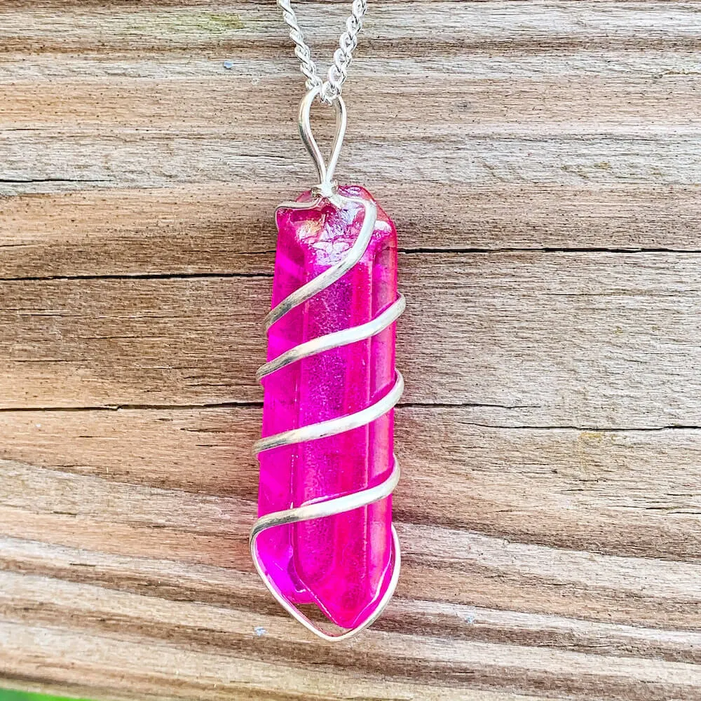 Aura Quartz Spiral Wrapped Pendant Necklace